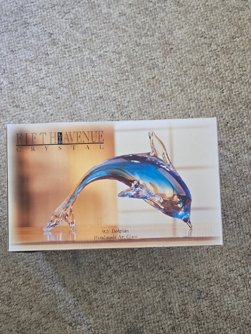 Fifth Avenue  " VINTAGE " Crystal Blue Glass Dolphin Figurine From 2004